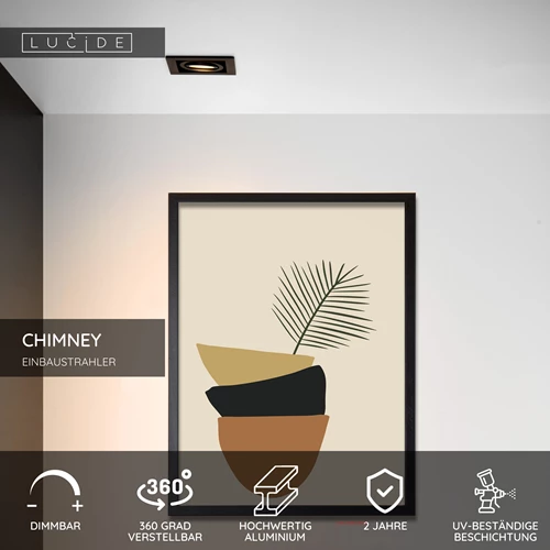 Lucide CHIMNEY - Einbaustrahler - 1xGU10 - Schwarz - USP